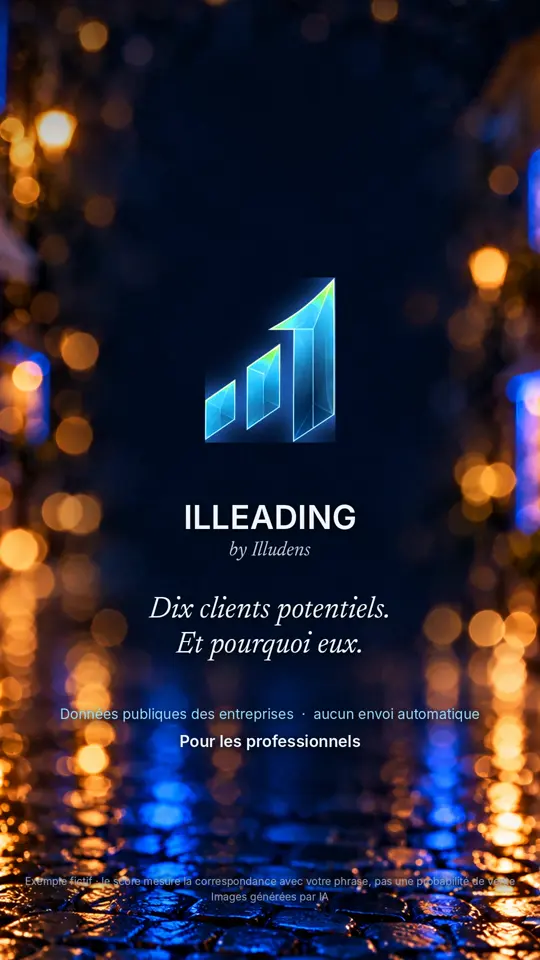 Affiche du film Illeading : le logo en barres lumineuses sur une rue pavée la nuit, « Dix clients potentiels. Et pourquoi eux. »